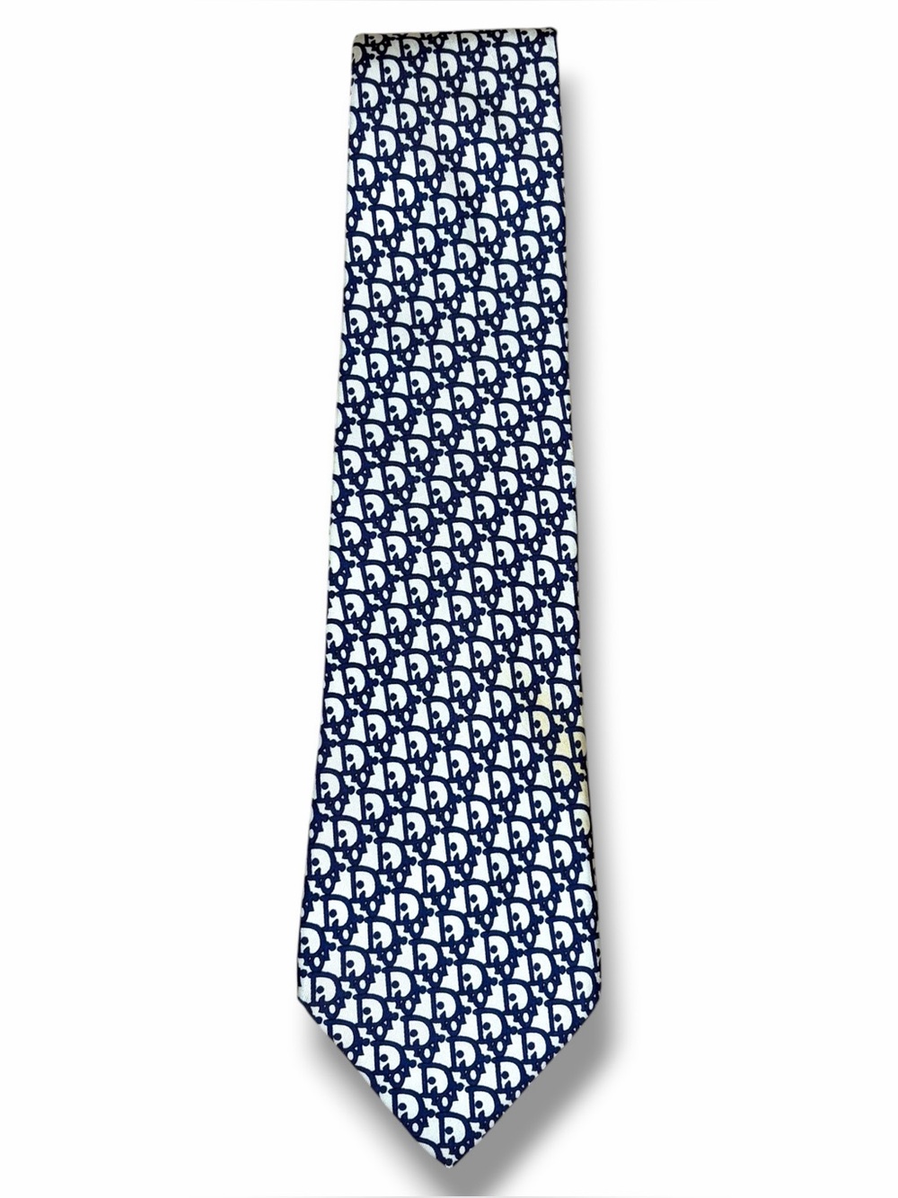 Vintage Christian Dior Silk Necktie All Over Print Designer Blue White